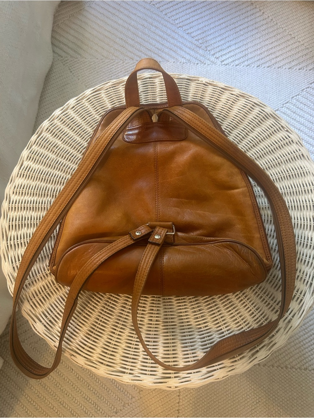 Vintage La Diva Leather Convertible Backpack Purse – Camel Tan Y2K